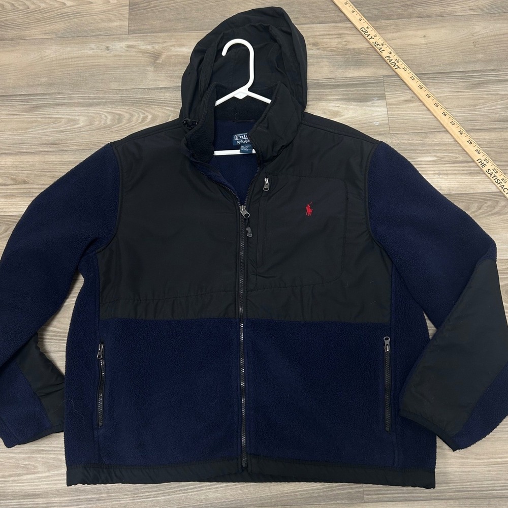 Polo Ralph Lauren Hybrid Fleece jacket Men XL Black Blue Hooded Denali Pony
